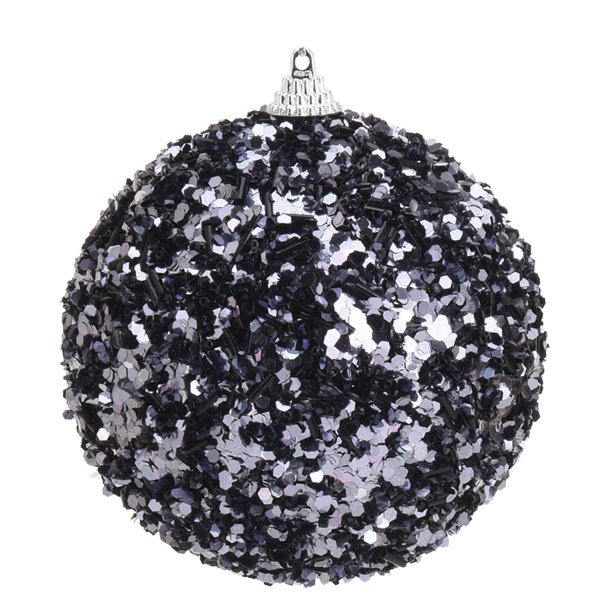 Χριστουγεννιάτικη Μπάλα με Χάντρες και Πούλιες Μαύρη (8cm)